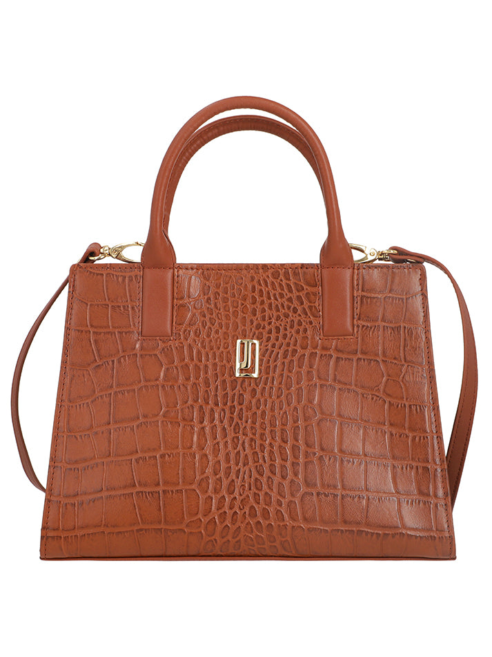 Stylish croco leather handbag with pockets.