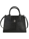 Black croco leather handbag with handles