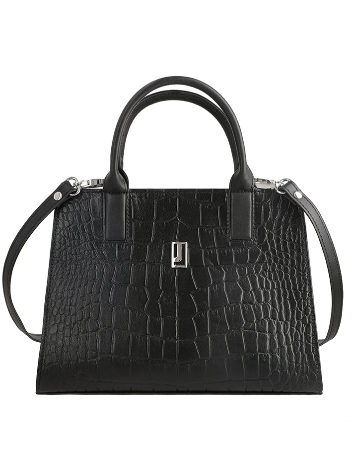 Black croco leather handbag with handles