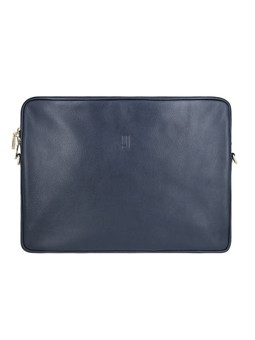 Leather laptop bag with zipper and strap.