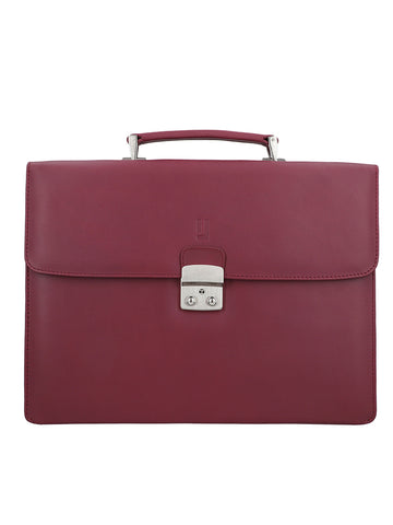 Secure leather document case with key lock, compartments for laptop and essentials.