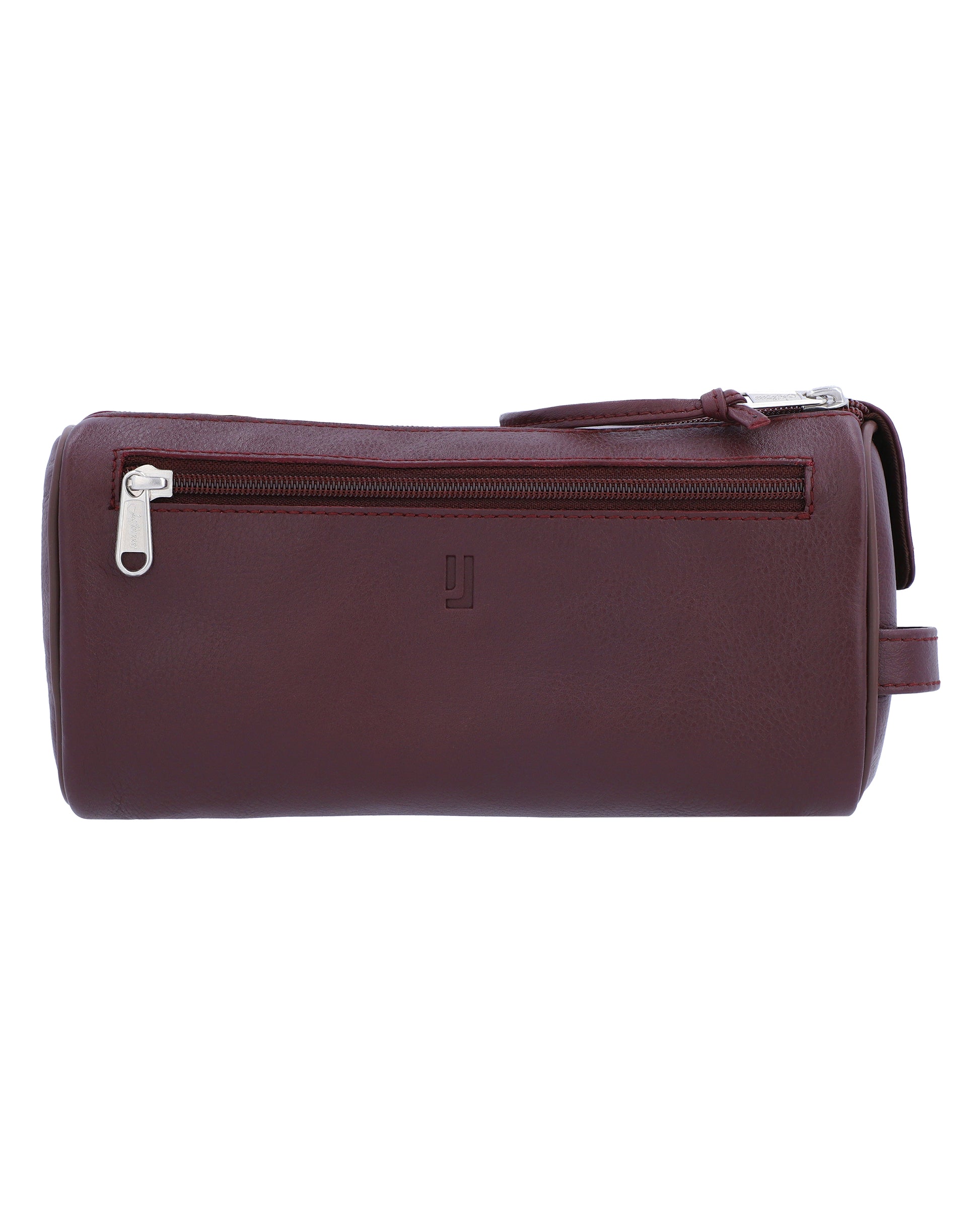 Spacious leather toiletry case.