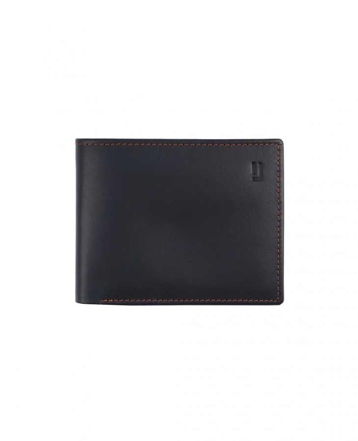 Sleek leather wallet with flap.