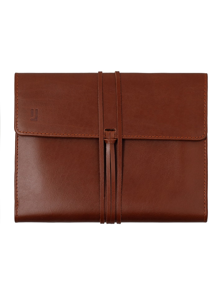 leather portfolio with essentials.