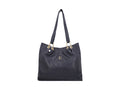 Classical leather tote bag with gold fittings.