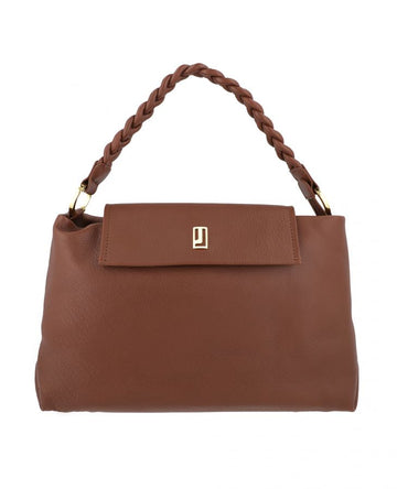 Soft Brown  leather handbag with woven handle