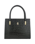 Leather Calla Lily handbag with crocodile stamp, zippered section, and double shoulder straps.