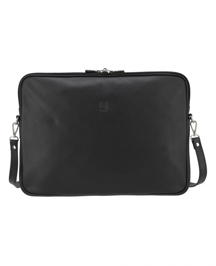 Sleek leather laptop bag with top zipper.