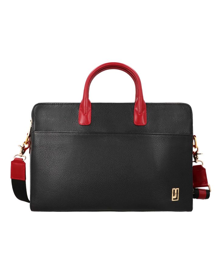 Black and Red Leather bag with laptop compartment.