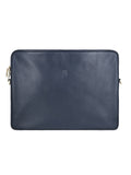 Leather laptop bag with zipper and strap.

