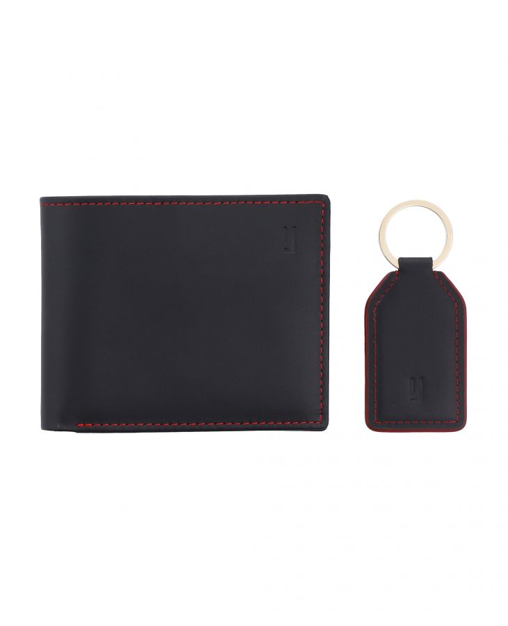 Leather wallet and keychain gift set